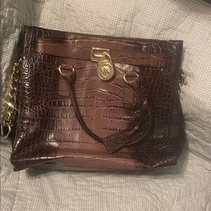 MICHAEL Michael Kors Dark Brown Crocodile Embossed Shoulder Bag